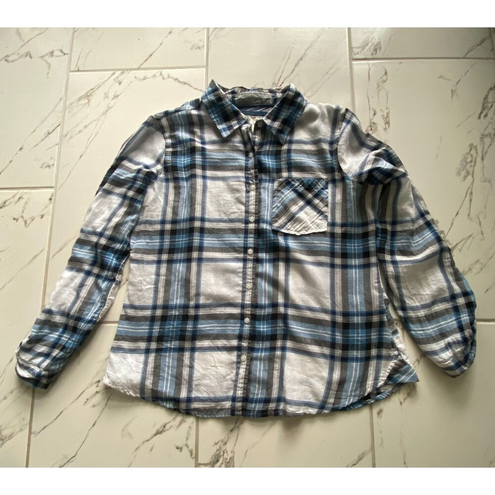 Girl Krazy Womens XL Blue Plaid Shirt Cotton Button Up Flannel Top